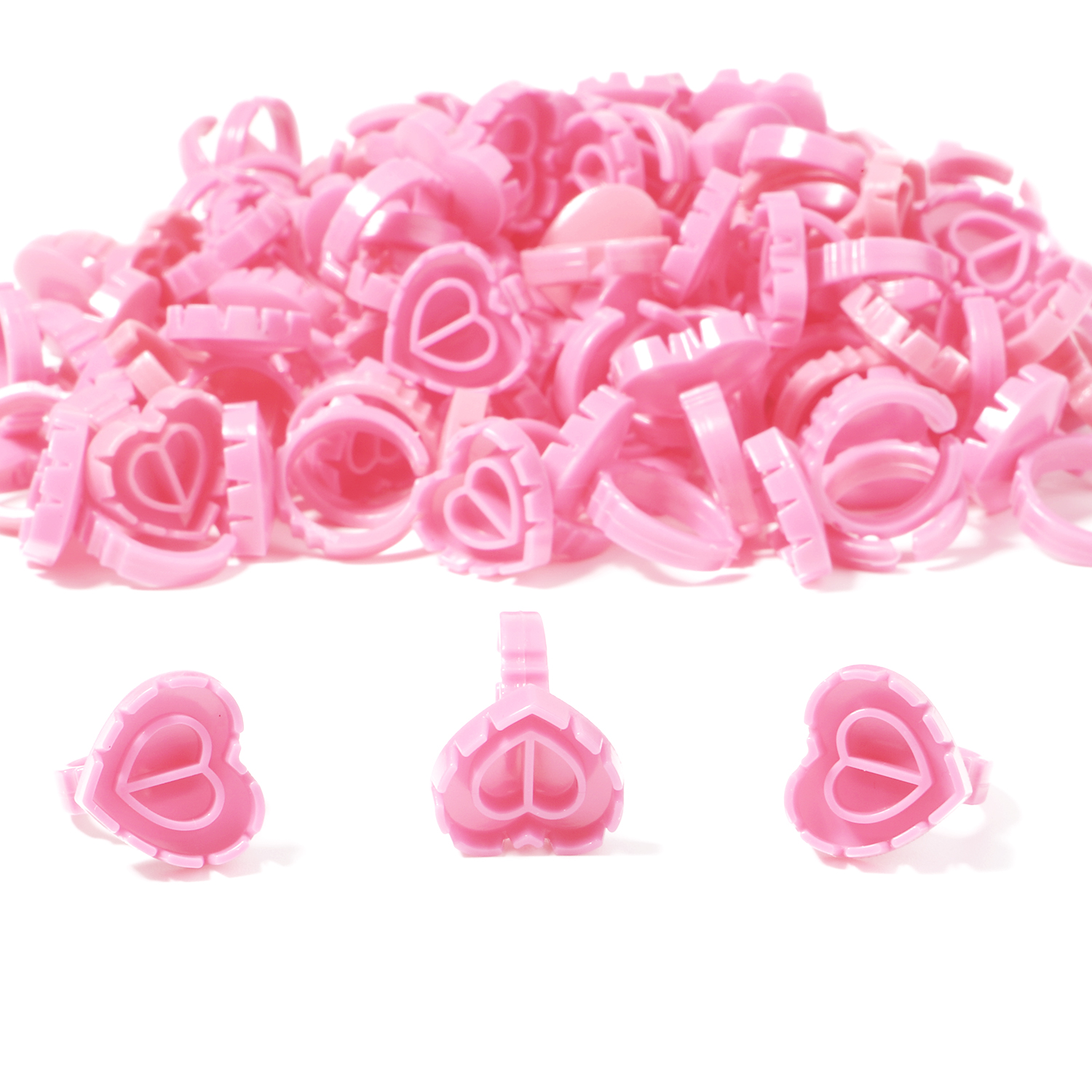 Eyelash Glue Rings – Adhesive Holders for Lash Extensions (Pink, Round/Heart Shape, Plastic)