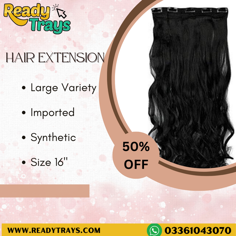 Premium Quality Long Hair Extension - Black Color 16" Inches