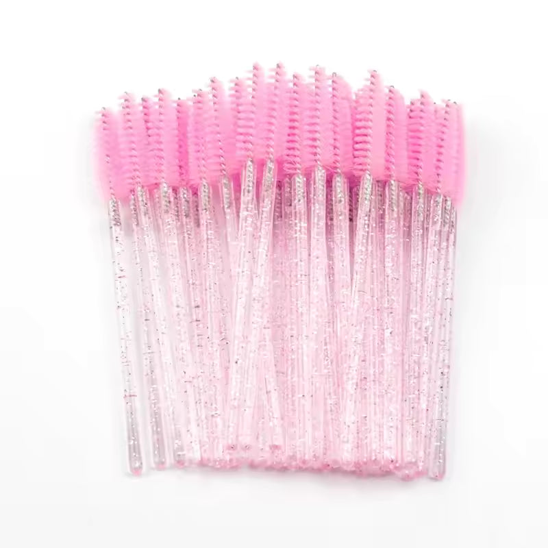 Disposable Mascara Wands | Glitter Handle Lash & Brow Brushes | Pink Bristle Applicators – Professional Lash Supplies