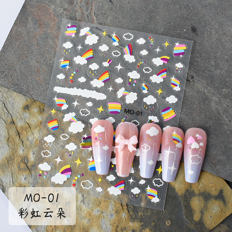 Rainbow Cloud Nail Art Stickers MO-01 – Colorful Sky & Sparkle Decals | MOSR Nail Art