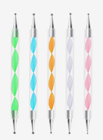 2-Way Nail Dotting Tool Set 5pcs– Double-Ended Dotting Pen for Nail Art, Mandala, Marble & DIY Designs