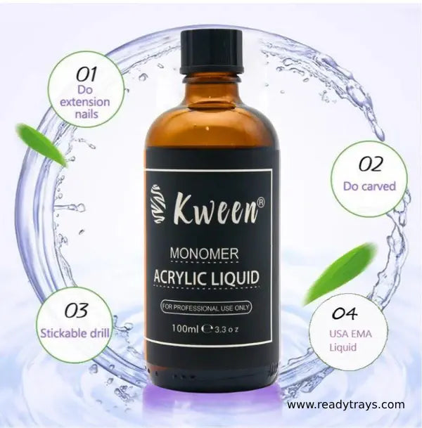 KWEEN Acrylic Liquid Monomer – EMA-Free, Flexible, Non-Yellowing Formula | High-Capacity Nail Art System for Acrylic Powder