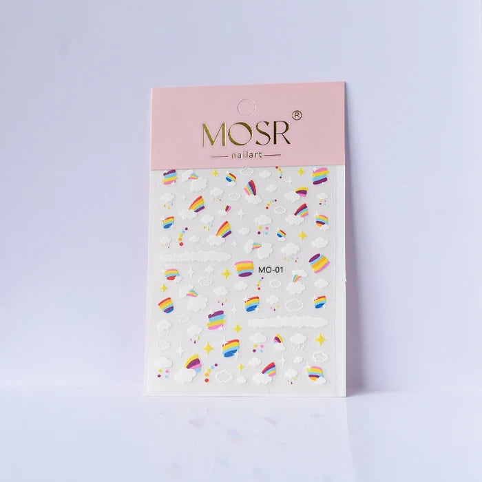 Rainbow Cloud Nail Art Stickers MO-01 – Colorful Sky & Sparkle Decals | MOSR Nail Art