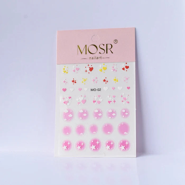 Blush Heart Nail Art Stickers MO-02  – Colorful Heart, Star & Cloud Decals