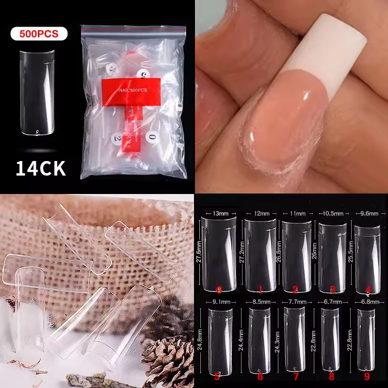 500PCS Clear Square Nail Tips – Full Cover Straight False Nail Tips for Acrylic, Gel & Press-On Nail Extensions