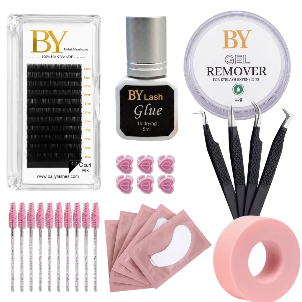 BY Professional Eyelash Extension Kit – 0.10 C-Curl Mix Trays, Fast-Drying Glue, Gel Remover & Full Application Tool Set