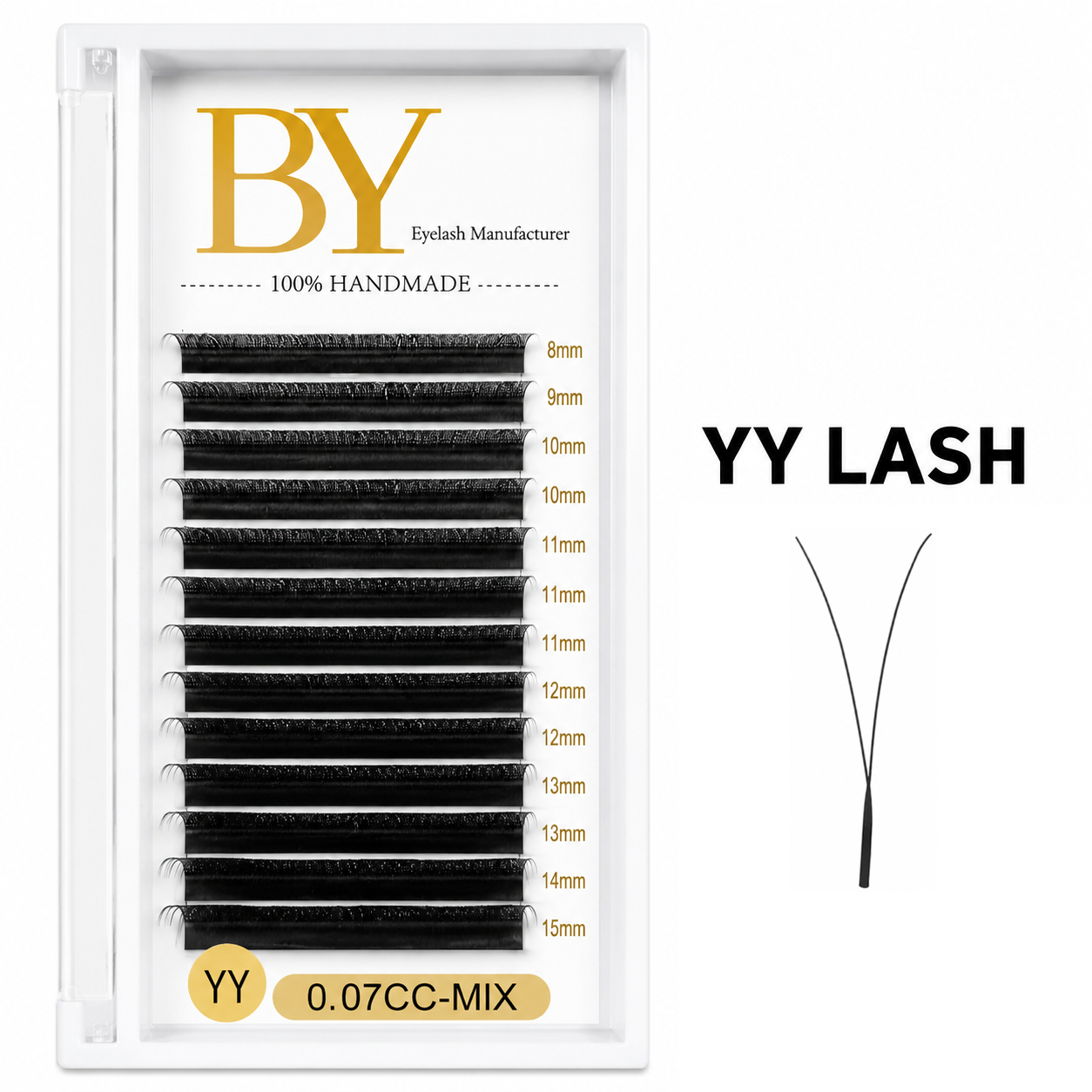 YY Lash Extensions BY  | Premium Handmade Double-Tip Fans | 0.07mm CC Curl Mixed Tray (8-15mm) – Professional Lash Supplies