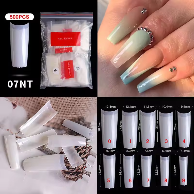 500PCS Natural XXL Coffin Nail Tips – Full Cover Long Square False Nail Tips for Acrylic, Gel & Press-On Nail Extensions