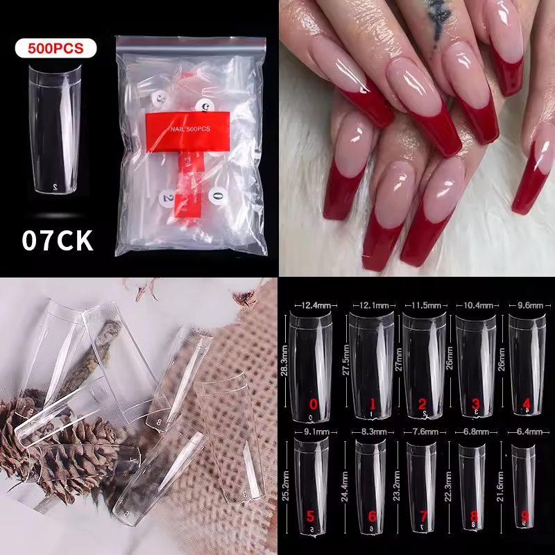500PCS Clear XXL Coffin Nail Tips – Full Cover Long Square False Nail Tips for Acrylic, Gel & Press-On Nail Extensions