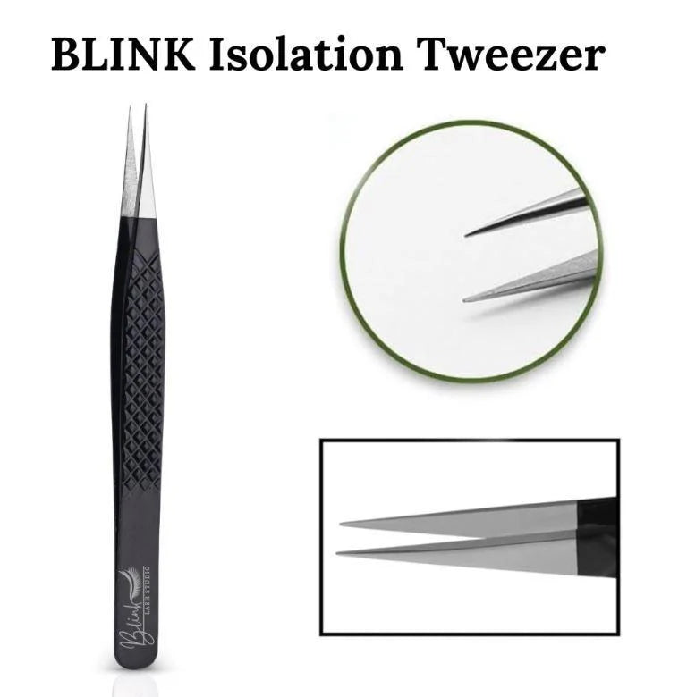 BLINK Professional Isolation Lash Tweezers – Stainless Steel Fiber Tip Tweezers for Classic & Volume Extensions (Black, Straight Tip)