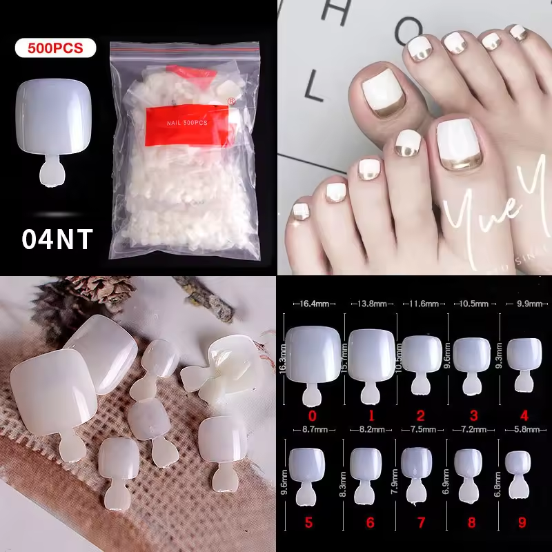 500PCS Natural Square Toe Nail Tips – Full Cover False Toenail Tips for Pedicure, Gel, Acrylic & Press-On Nail Extensions