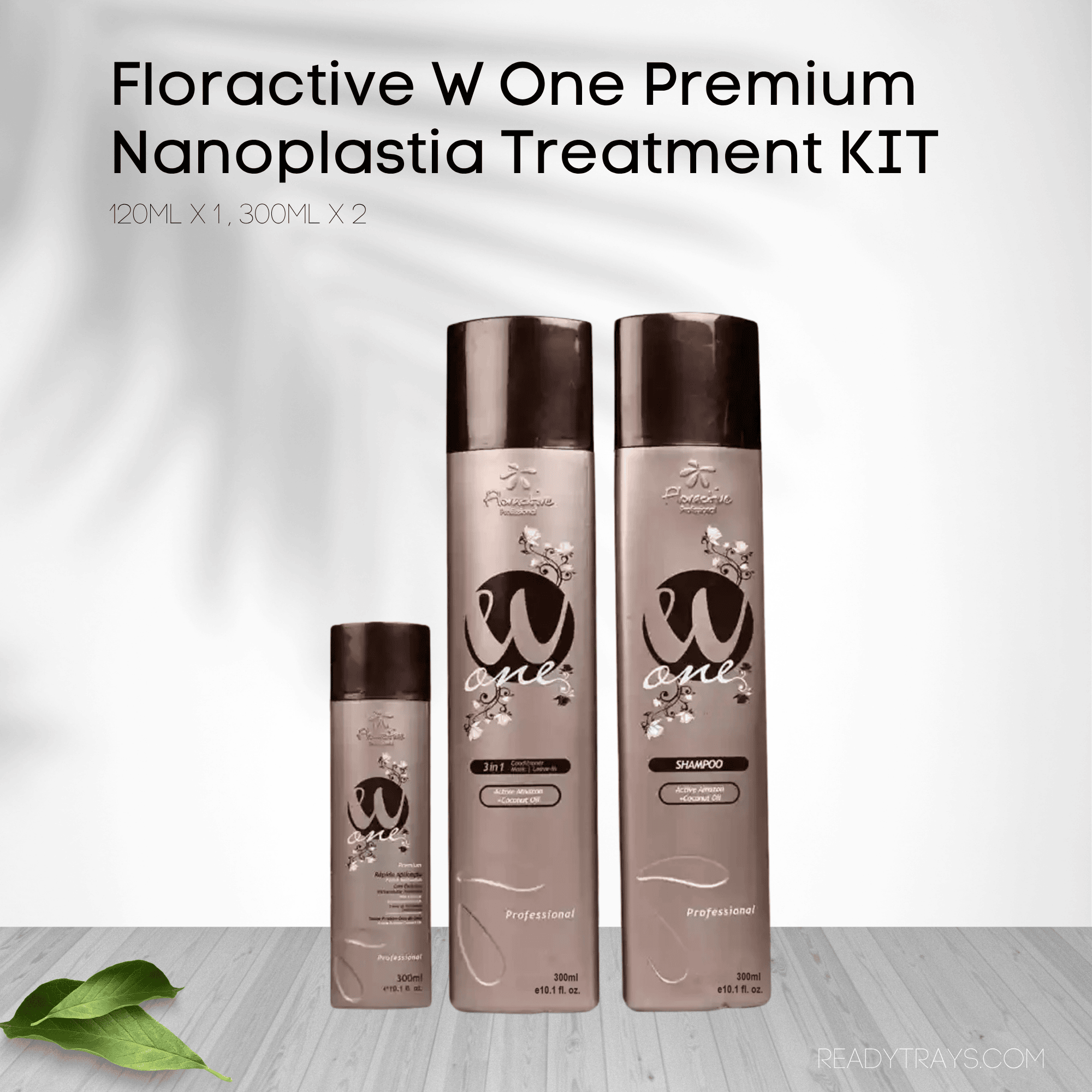 Floractive W One Nanoplastia Hair Treatment Kit – Sleek, Frizz-Free Hair with Shampoo & Conditioner (120ml + 300ml + 300ml)