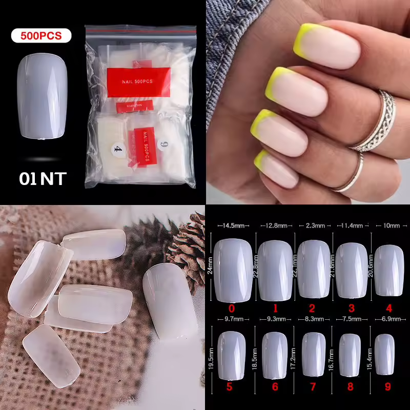 500PCS Natural Square Round Nail Tips – Full Cover Squoval False Nail Tips for Acrylic, Gel, Poly Gel & Press-On Nail Extensions