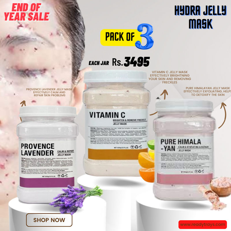 Pack of 3 Hydro jelly mask (650g Jar) for beauty salon ( Vitamin C, Provence lavender & Pure Himala)
