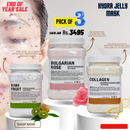 Pack of 3 jelly mask (650g Jar) for beauty salon ( Bulgarian Rose, Kiwi, Collagen)