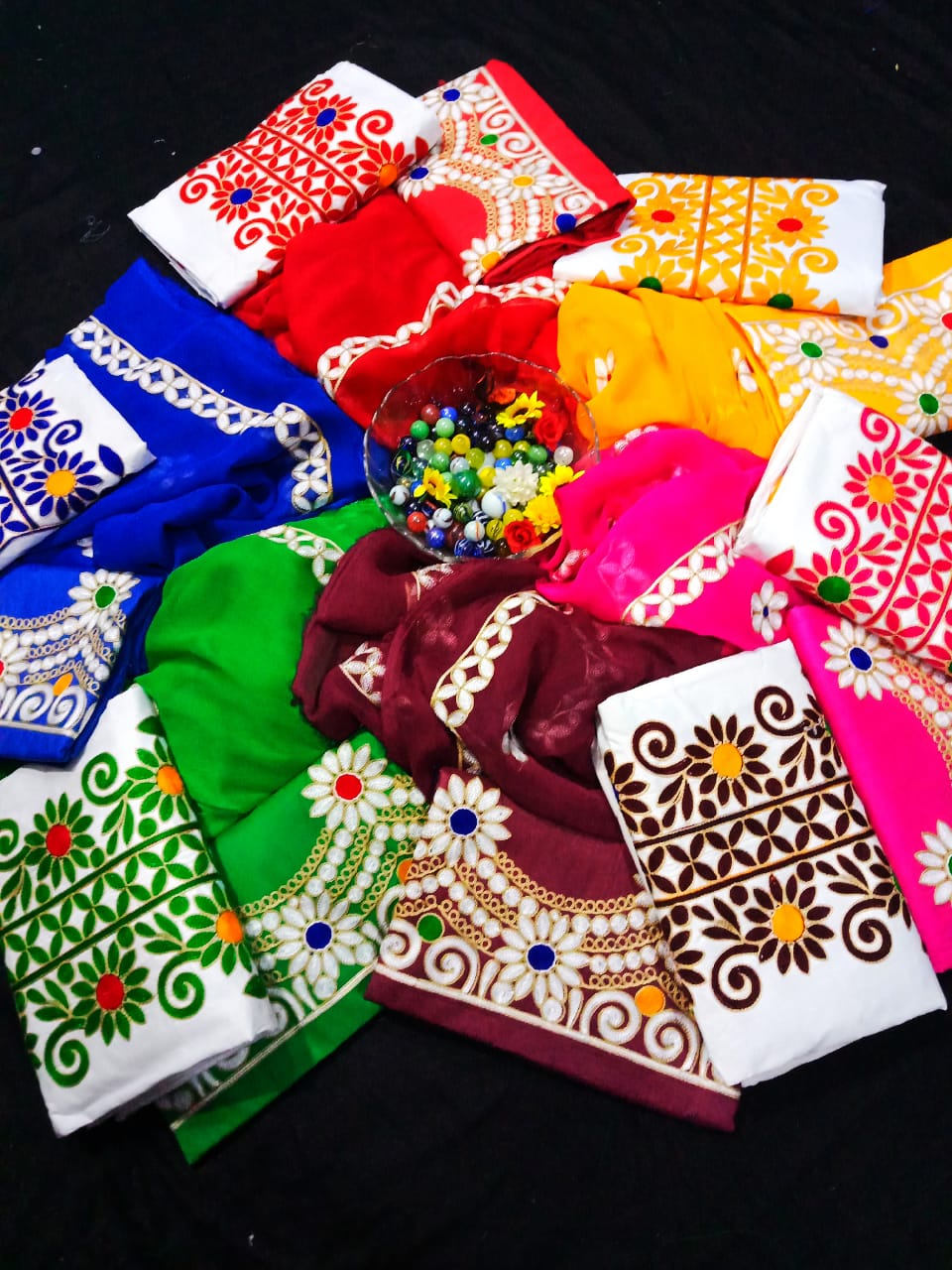 Cotton Embroidery Suit with chiffon Dupatta/ 3PC