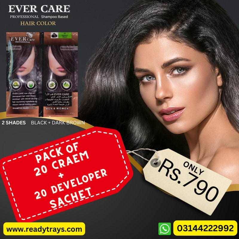 Pack Of 40 Sachets, Shampoo Based Hair Color (20 Creams + 20 Developers)