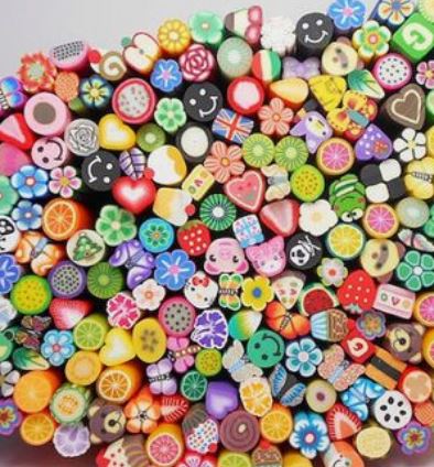 100pcs Fimo Slices Mixed Fruit & symbol Polymer Clay Slices Cane Manicure Nail Art Decoration